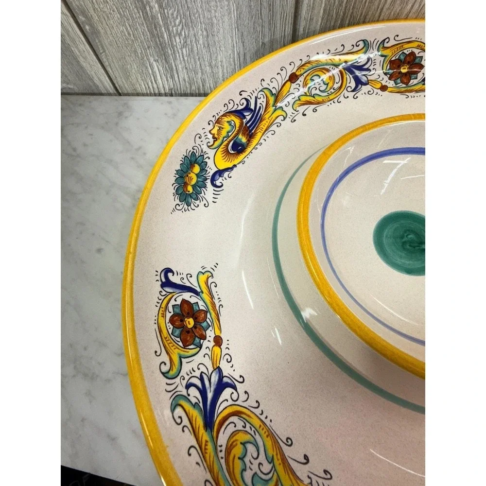 Ceramica Nova Deruta Italy Chip and Dip Server Round Ceramic Platter 12 inch